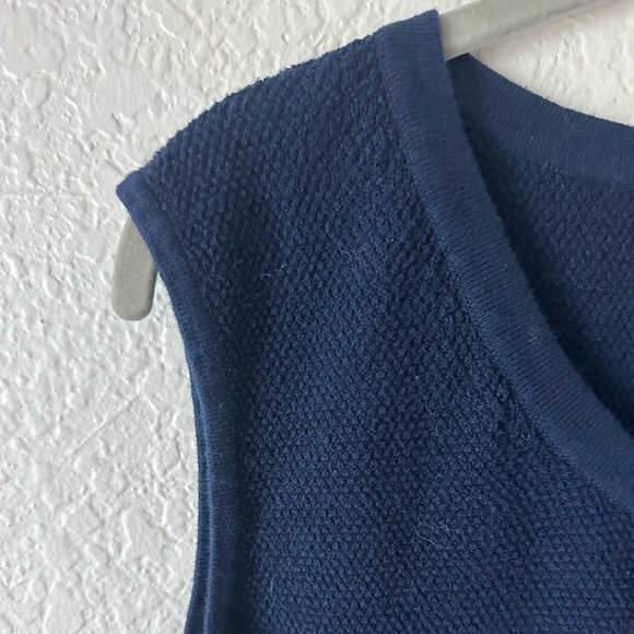 Anthropologie Moth Navy & Cream Sleeveless Peplum Blouse XL | Button Front - Picture 6 of 12